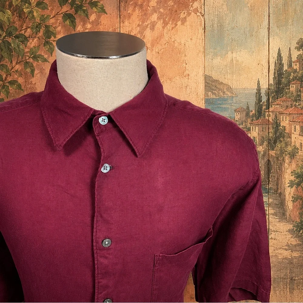 Banana Republic 100% Irish Linen Shirt XL Burgundy Relaxed Camp Casual Button Up